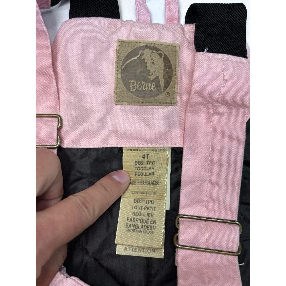 Berne Kids Pink Insulated Bib Overalls 4T Toddler Snow Ski Winter